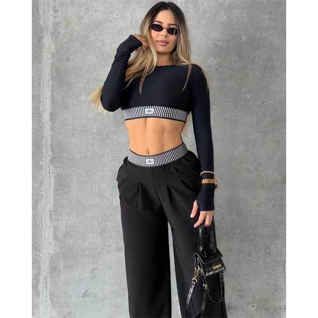 Fashion Long Sleeve Crop Top Bell Pants Set