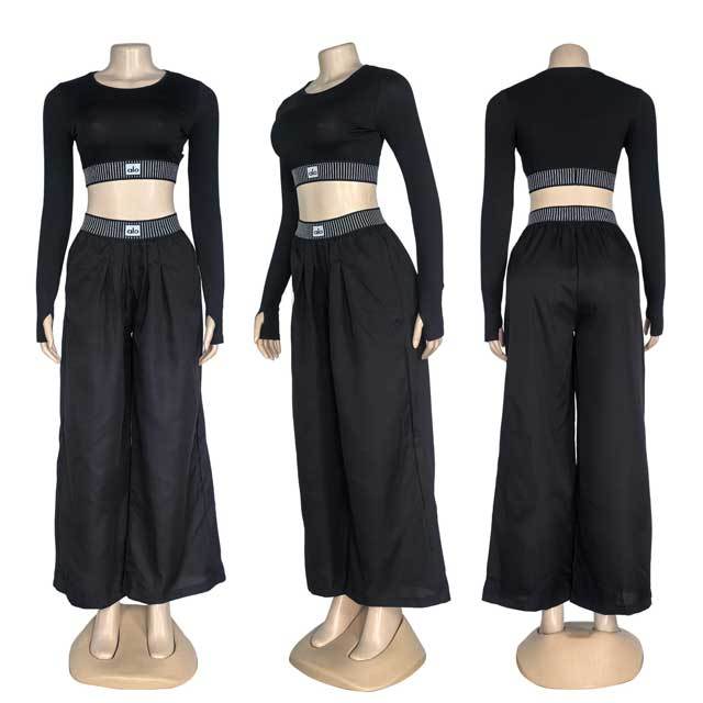 Fashion Long Sleeve Crop Top Bell Pants Set