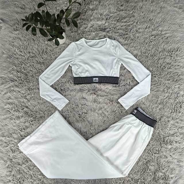 Fashion Long Sleeve Crop Top Bell Pants Set