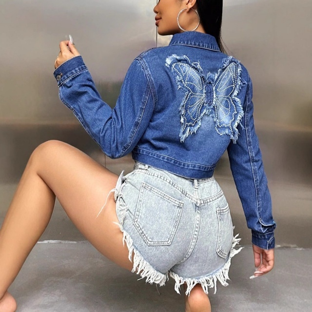 Embroidered Butterfly Patches Denim Jacket