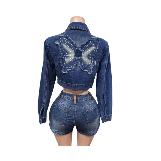 Embroidered Butterfly Patches Denim Jacket