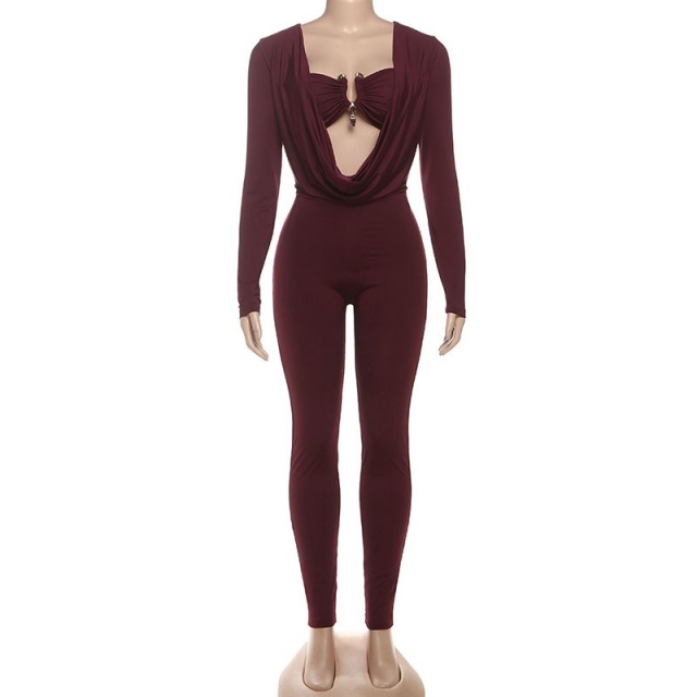 Hollow Out Long Sleeve Skinny Jumpsuit