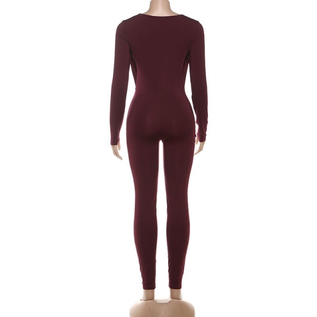 Hollow Out Long Sleeve Skinny Jumpsuit