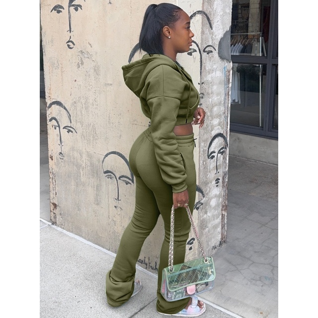 Hooded Sweatshirt Slim Fit Stacked Flare Pant Set