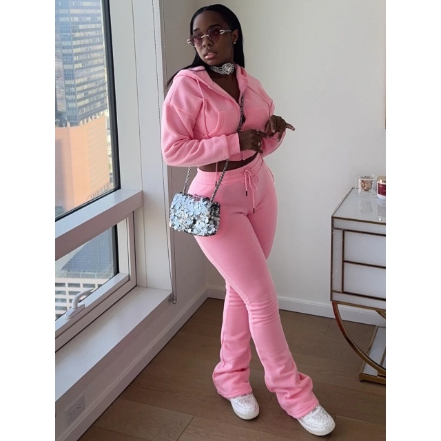 Hooded Sweatshirt Slim Fit Stacked Flare Pant Set