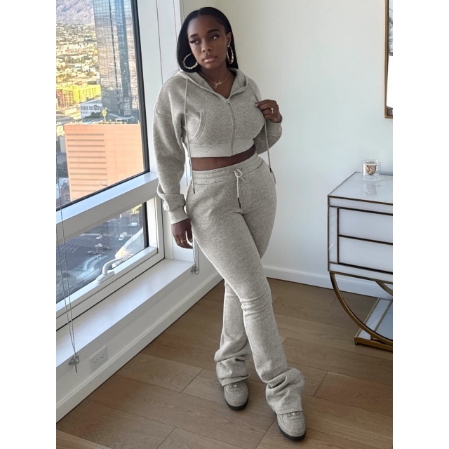 Hooded Sweatshirt Slim Fit Stacked Flare Pant Set
