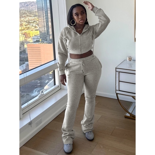 Hooded Sweatshirt Slim Fit Stacked Flare Pant Set