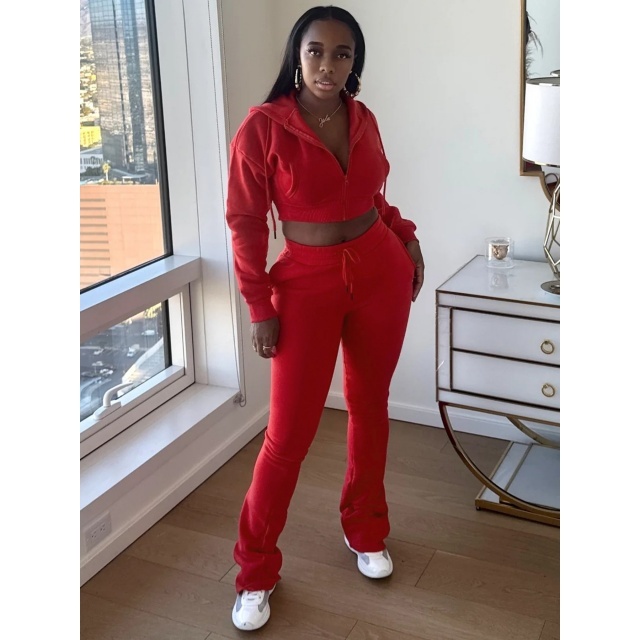 Hooded Sweatshirt Slim Fit Stacked Flare Pant Set