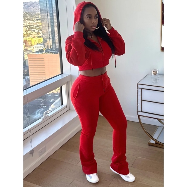 Hooded Sweatshirt Slim Fit Stacked Flare Pant Set