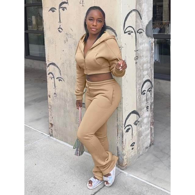 Hooded Sweatshirt Slim Fit Stacked Flare Pant Set