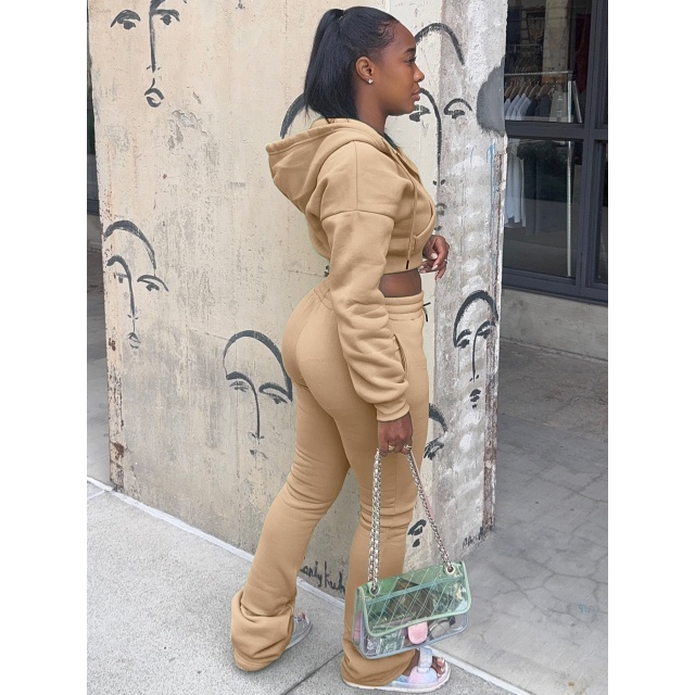 Hooded Sweatshirt Slim Fit Stacked Flare Pant Set