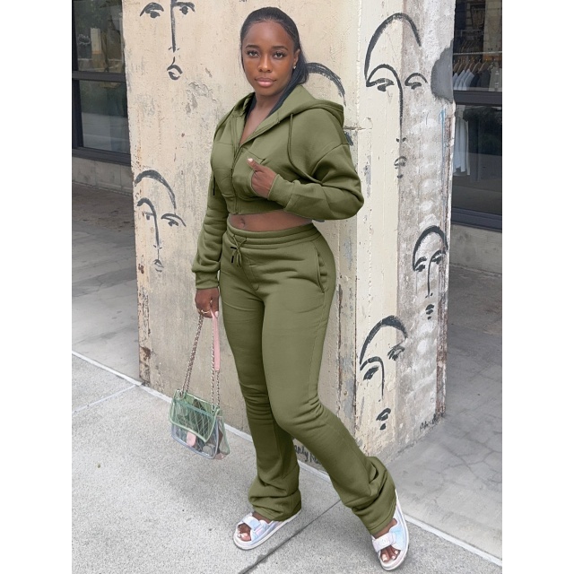 Hooded Sweatshirt Slim Fit Stacked Flare Pant Set