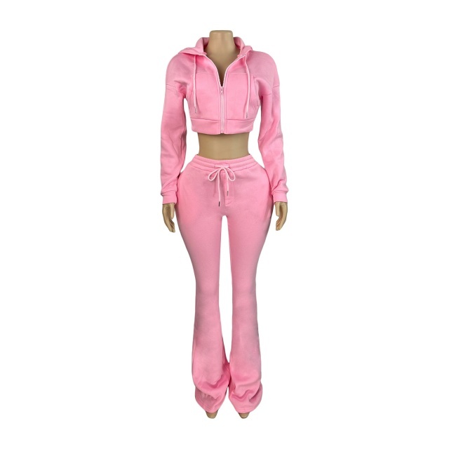 Hooded Sweatshirt Slim Fit Stacked Flare Pant Set