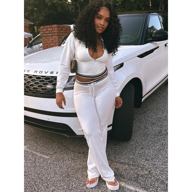 Lapel Half-zip Drawstring Wide-leg Pants Suit
