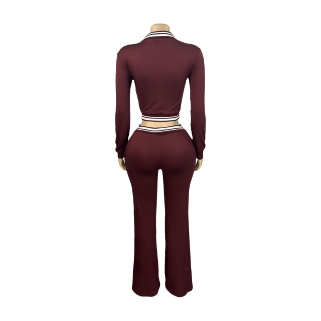 Lapel Half-zip Drawstring Wide-leg Pants Suit