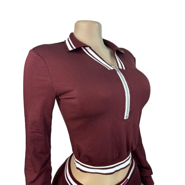 Lapel Half-zip Drawstring Wide-leg Pants Suit