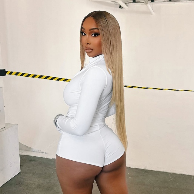 Basic Style Zipper Up Long Sleeve Top Mini Short Set 3 Pieces