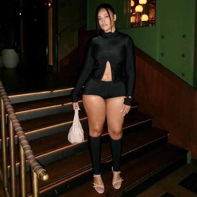 Basic Style Zipper Up Long Sleeve Top Mini Short Set 3 Pieces