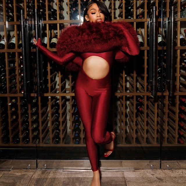Furry Off Shoulder Hollow Out Tight Jumpsuit