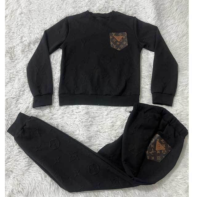 Leather Pocket Embossing Fall Tracksuit Set