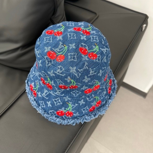 Cherry Embroidery Denim Bucket Hats