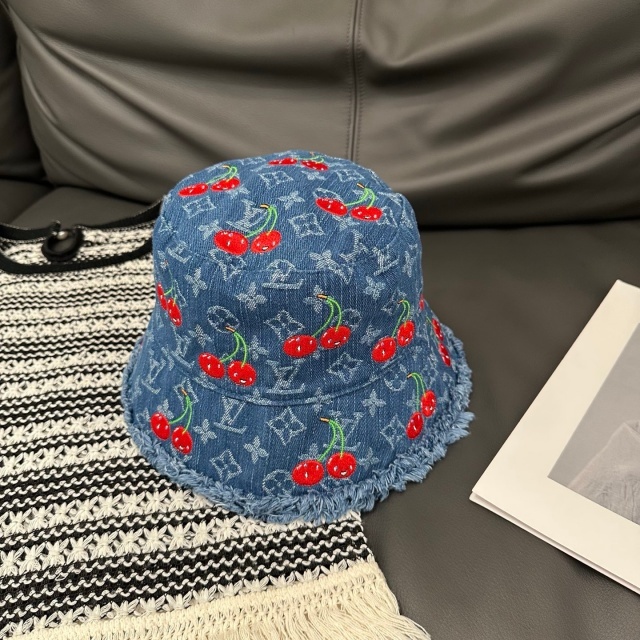 Cherry Embroidery Denim Bucket Hats