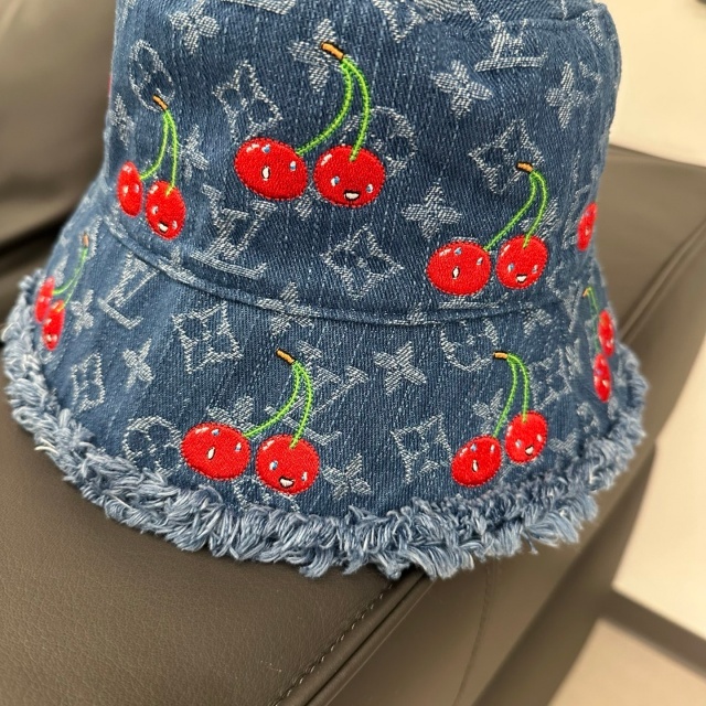 Cherry Embroidery Denim Bucket Hats