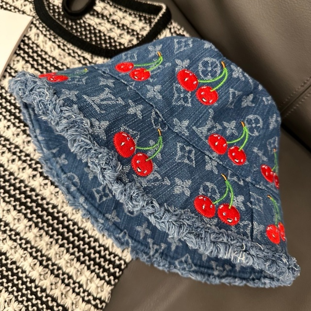 Cherry Embroidery Denim Bucket Hats