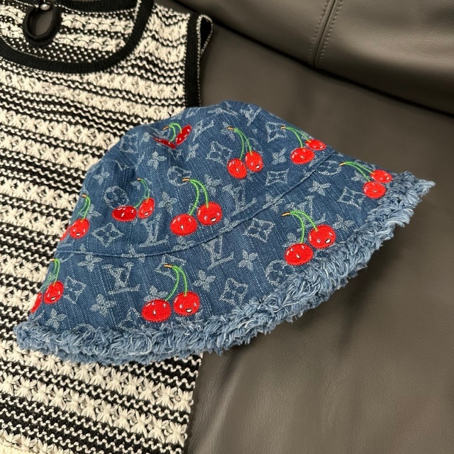Cherry Embroidery Denim Bucket Hats