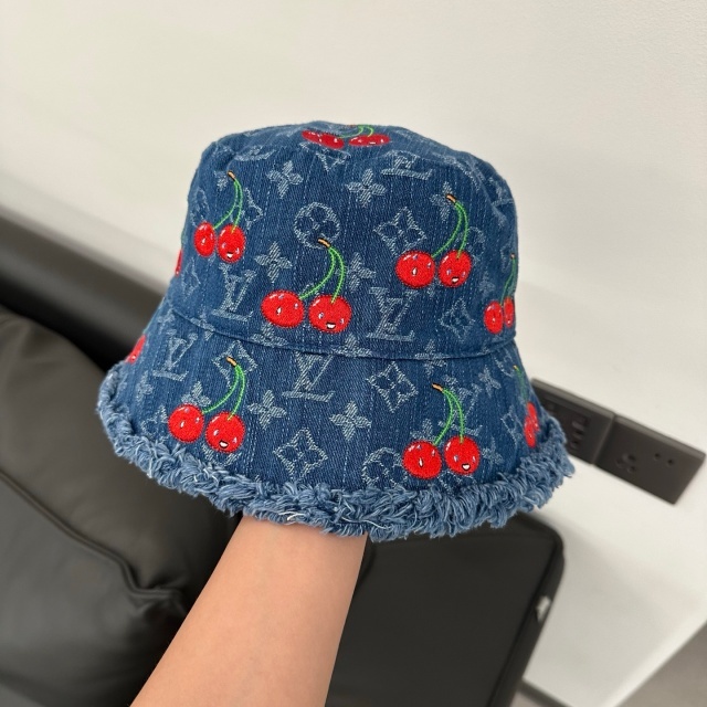 Cherry Embroidery Denim Bucket Hats