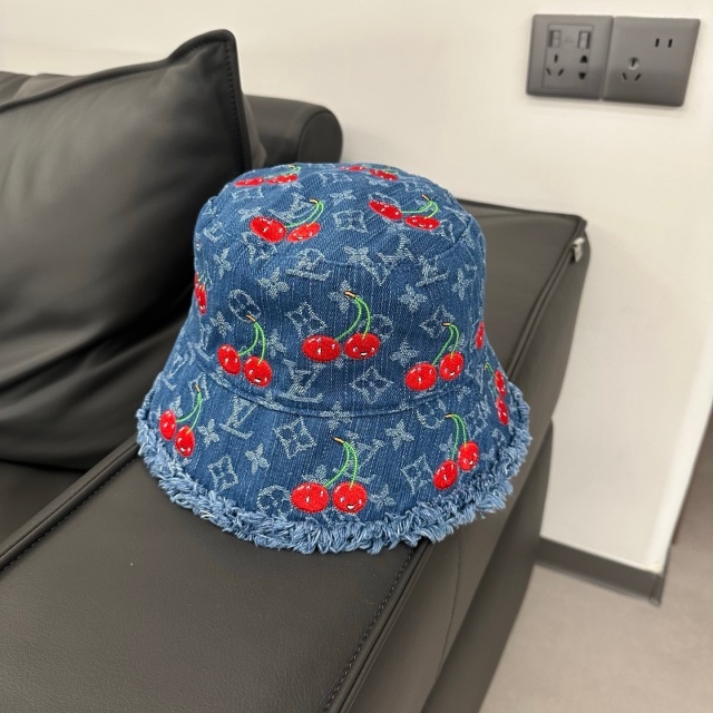Cherry Embroidery Denim Bucket Hats