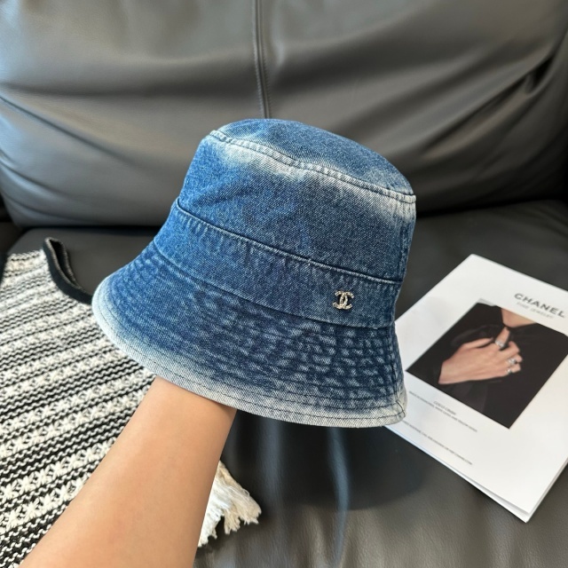 Fashion Logo Washed Denim Unisex Bucket Hats