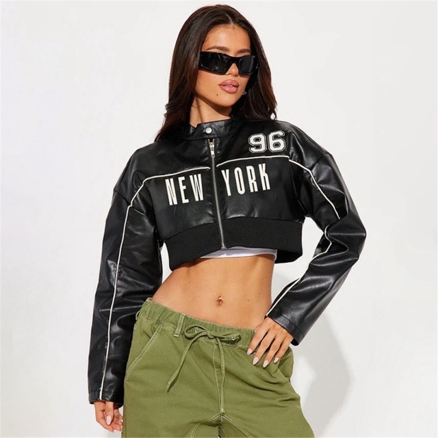 NEW YORK Printed Leather Short Jacket