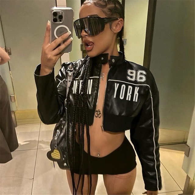NEW YORK Printed Leather Short Jacket