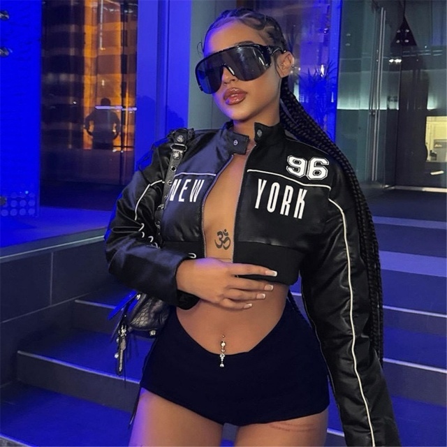 NEW YORK Printed Leather Short Jacket