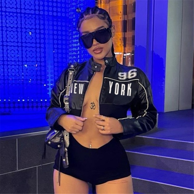 NEW YORK Printed Leather Short Jacket