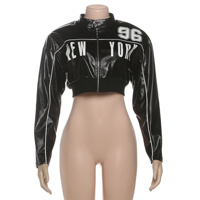 NEW YORK Printed Leather Short Jacket