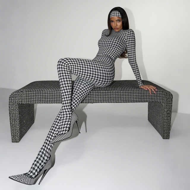 Printed Long Sleeve Skinny Jumpsuit