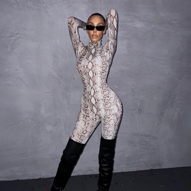 Printed Long Sleeve Skinny Jumpsuit