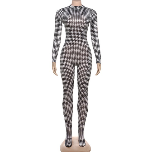 Printed Long Sleeve Skinny Jumpsuit