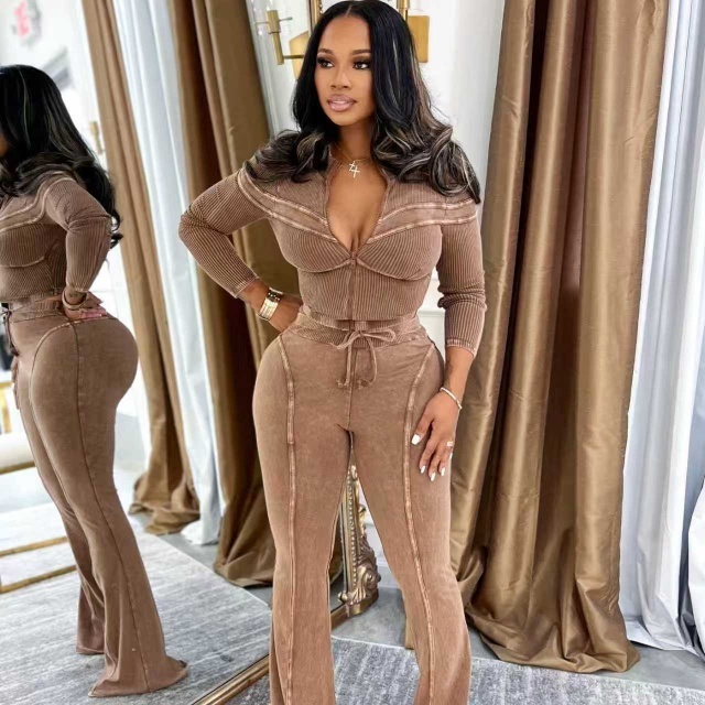 Washed Distressed Patchwork Casual Pant Suit