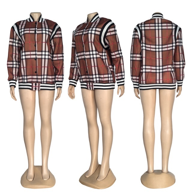 Plaid Print Fashion Zipper Fall Jacket