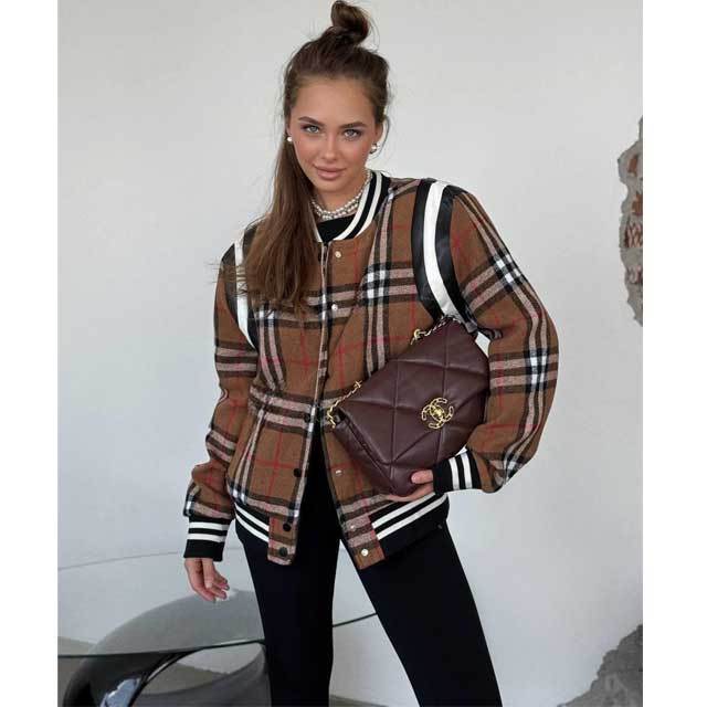 Plaid Print Fashion Zipper Fall Jacket