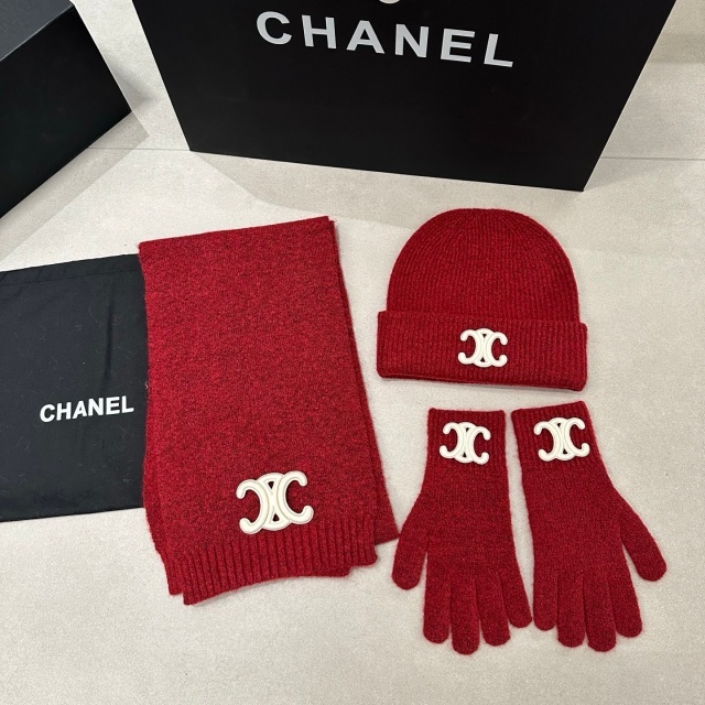 Luxury Fashion Knitting Beanie Hats Scarf Gloves Set 3 Pieces Set