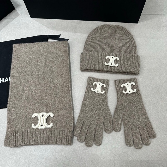 Luxury Fashion Knitting Beanie Hats Scarf Gloves Set 3 Pieces Set