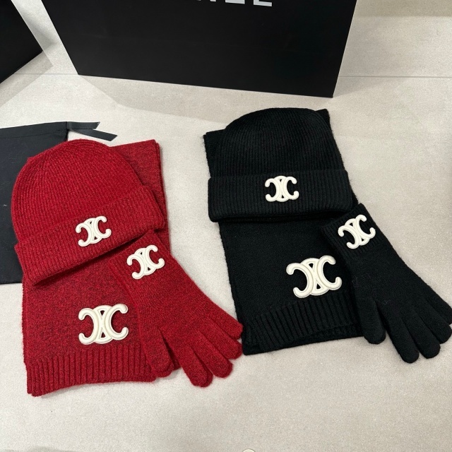 Luxury Fashion Knitting Beanie Hats Scarf Gloves Set 3 Pieces Set