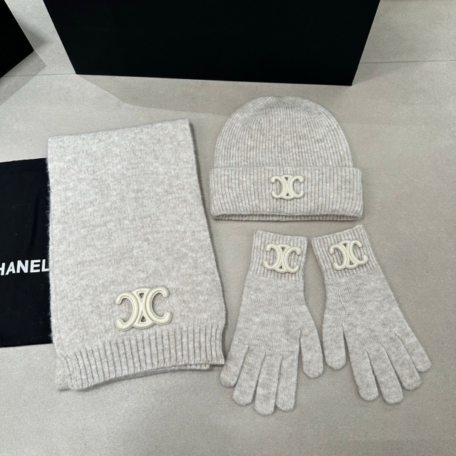 Luxury Fashion Knitting Beanie Hats Scarf Gloves Set 3 Pieces Set