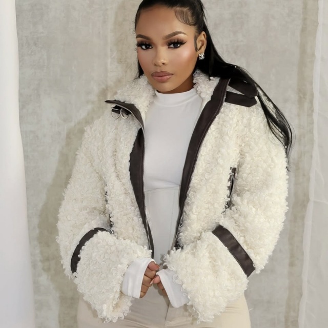 Fur Collar Patchwork Leather Fruzzy Coat