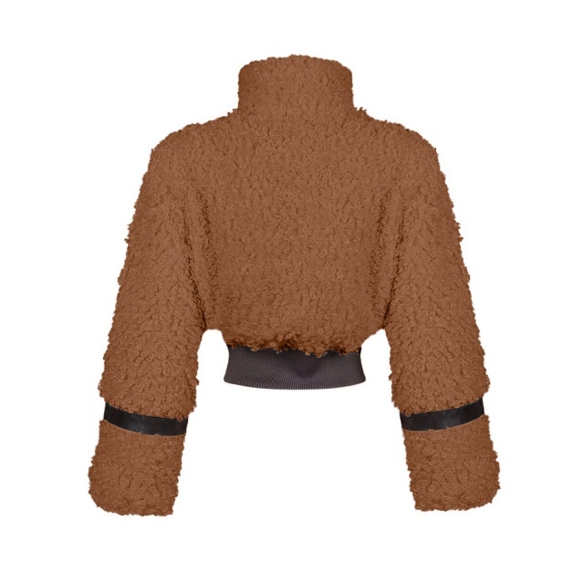 Fur Collar Patchwork Leather Fruzzy Coat