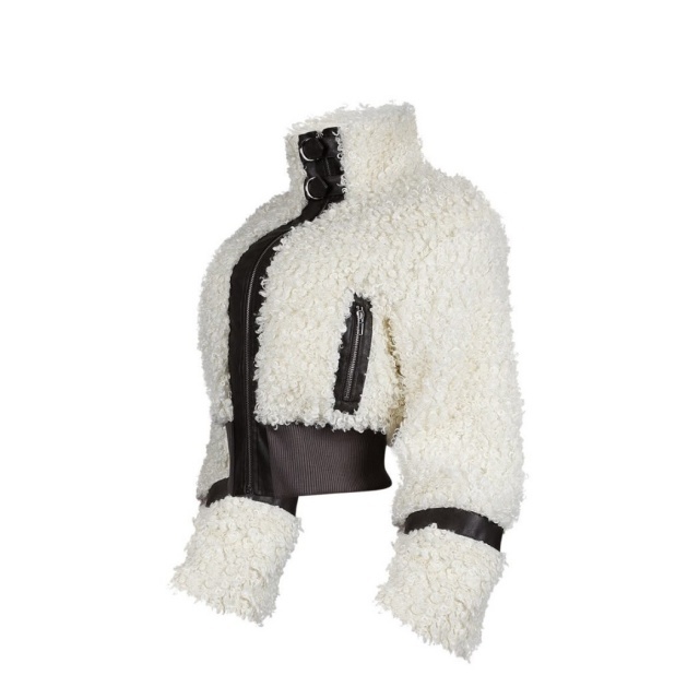 Fur Collar Patchwork Leather Fruzzy Coat